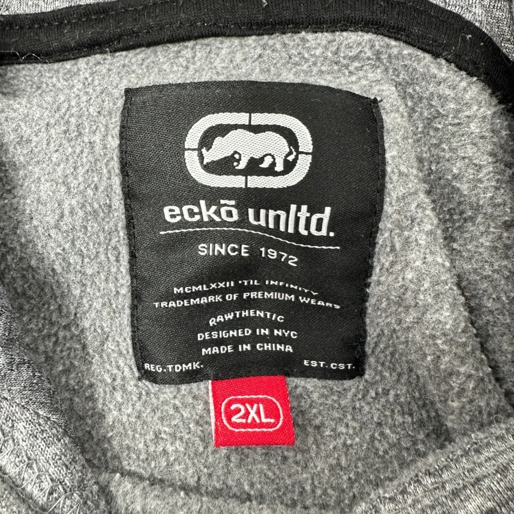 ECKO UNLTD Performance Gray Hoodie Sweatshirt Rhino Embroidered‎ Size 2XL XXL